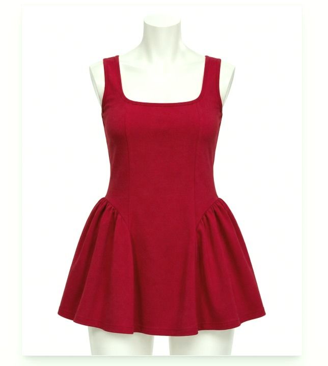 Red Sleeveless Dress With Flared Skirt